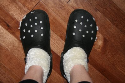 fuzzy socks and crocs